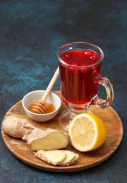 Cranberries lemon ginger drink Stock Photos