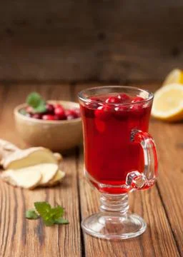 Cranberries lemon ginger drink Stock Photos