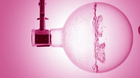 Cranberry extract boiling in flask condensation on glass Stock Footage 338348001
