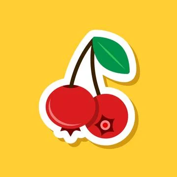 Cranberry fruit sticker icon in flat style. Lingonberry poster vector illus.. Stock Illustration