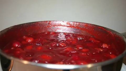 Cranberry Sauce in a Pot Stock Footage 82248390