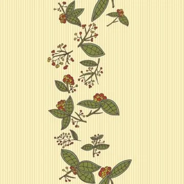 Cranberry vector border pattern with leaves and berries. Stock Illustration