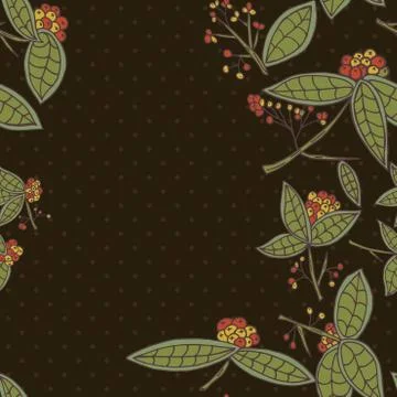 Cranberry vector border pattern with leaves and berries. Stock Illustration