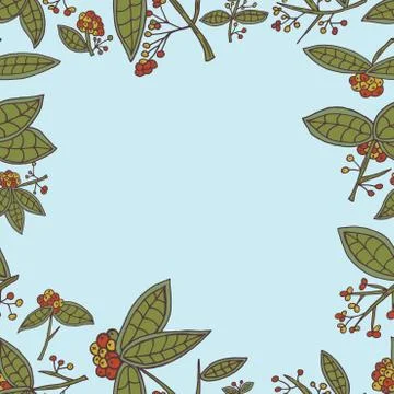 Cranberry vector border pattern with leaves and berries. 스톡 일러스트