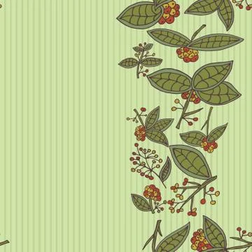 Cranberry vector border pattern with leaves and berries. Illustrazione stock