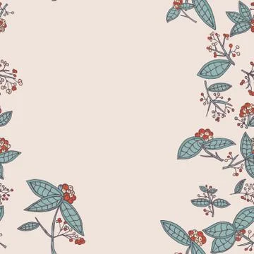 Cranberry vector border pattern with leaves and berries. Stock Illustration
