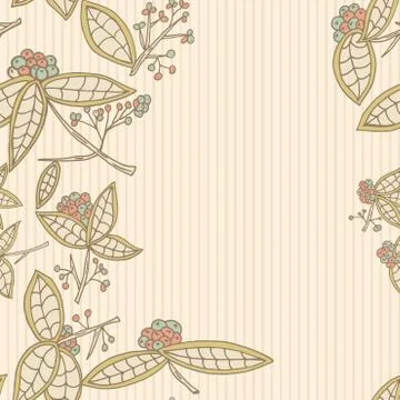 Cranberry vector border pattern with leaves and berries. Stock Illustration