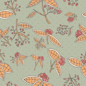 Cranberry vector pattern with leaves and berries. Stock Illustration