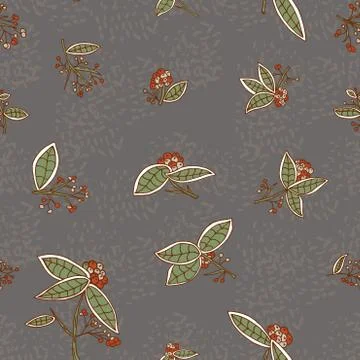 Cranberry vector pattern with leaves and berries. Stock Illustration