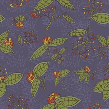 Cranberry vector pattern with leaves and berries. イラスト素材