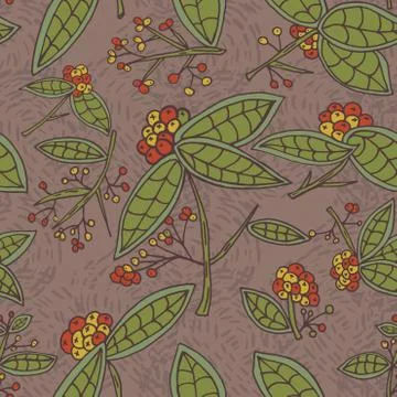 Cranberry vector pattern with leaves and berries. Stock Illustration