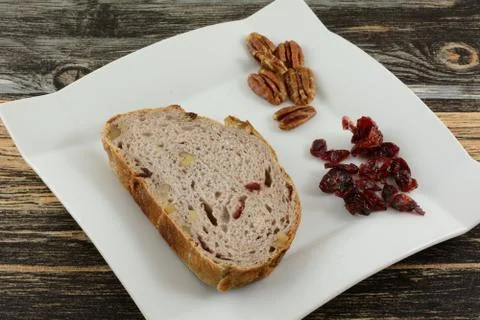 Cranberry walnut slice of bread Stock Photos