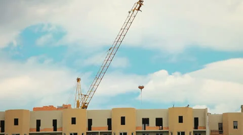 Crane above the roof, pulling cargo transports Stock Footage 24300185