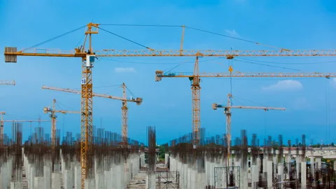 Crane and building construction site Stock Footage 150607470