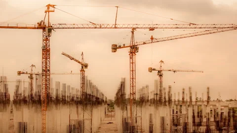 Crane and building construction site,Time lapdse Stock Footage 150607679