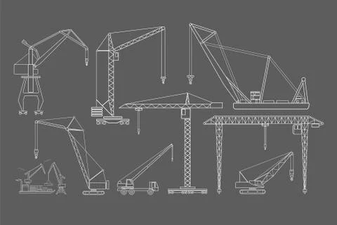 Crane and lifting machine. Outline icon set suitable for creating infographics.  Stock Illustration