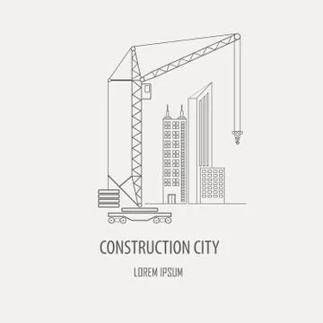 Crane and lifting machine. Outline icon set suitable for creating infographics.  Stock Illustration