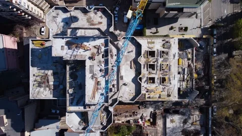 Crane And Workers On The Construction Stock Footage 237361450