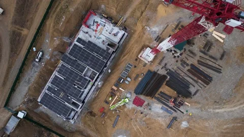 Crane and workers on the construction site Stock Footage 170743954