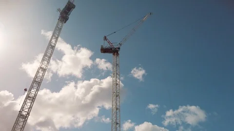 Crane are working on building constraction on blue sky background Stock Footage 115080806