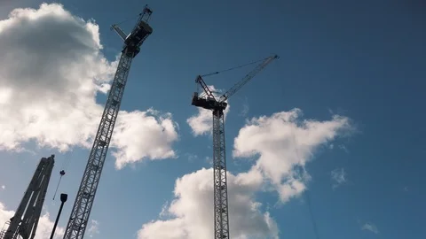Crane are working on building constraction on blue sky background Stock Footage 115082277