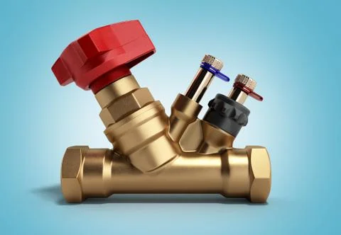 Crane Balancing valve without draining for plumbing 3D rendering on a gradien Illustrazione stock