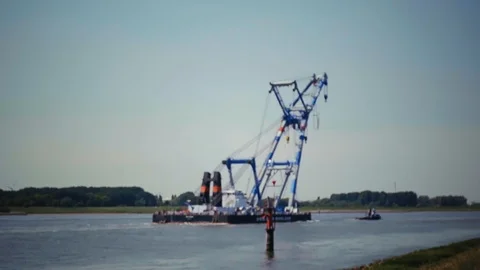 Crane Barge, Crane Construction, Sea Crane Video stock 89912309
