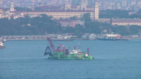 Crane barge doing marine heavy lift installation works time lapse Stock Footage 48237893