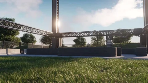 A crane-based 3D printer constructs a concrete building under a clear sky i.. Stock Footage 311517465