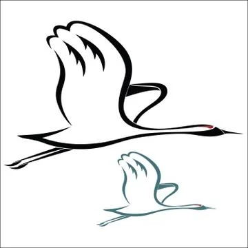Crane bird flying Stock Illustration