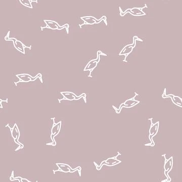Crane bird line vector seamless pattern 库存插图