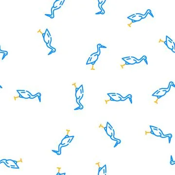 Crane bird vector seamless pattern Stock Illustration