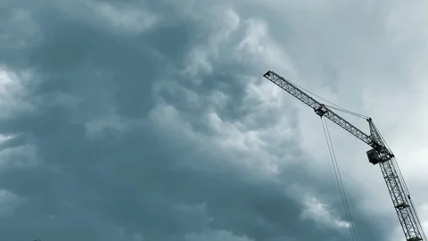 Crane boom at cloudy rainy sky Stock Footage 138694916