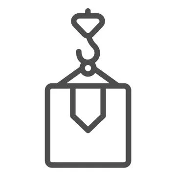 Crane with box line icon. Cargo lift vector illustration isolated on white Illustrazione stock