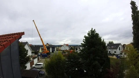 Crane Building House Timelapse With Moving Clouds Stock Footage 70353781