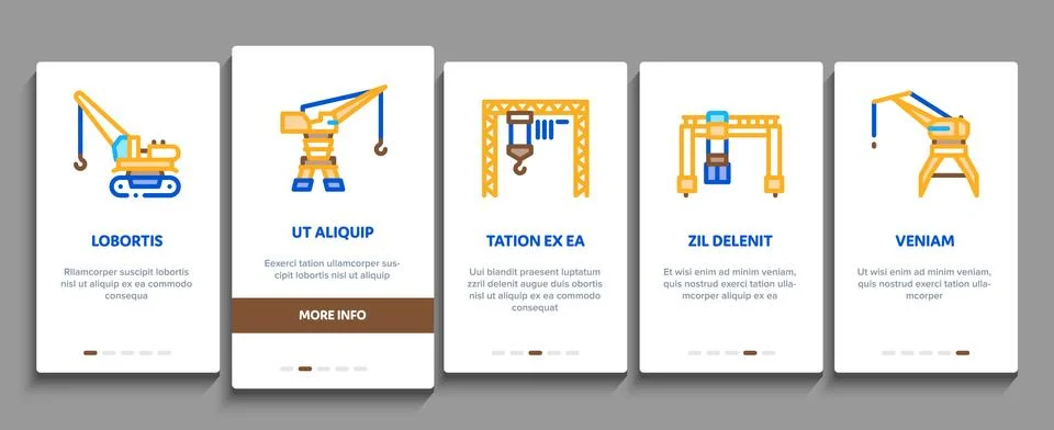 Crane Building Machine Onboarding Elements Icons Set Vector Illustrazione stock