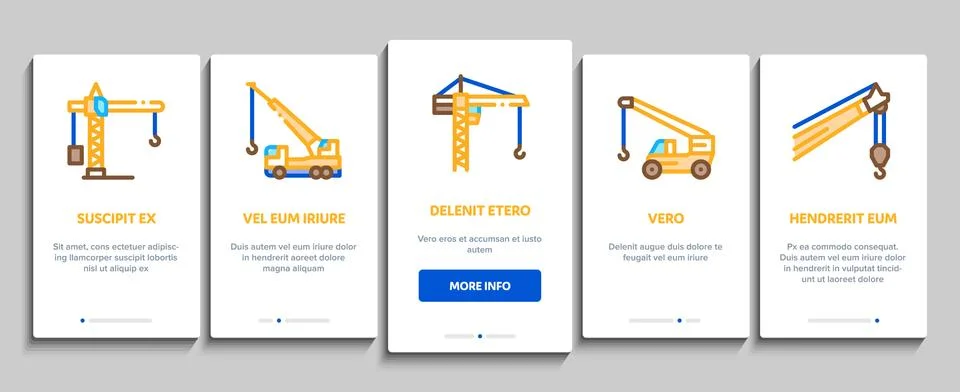 Crane Building Machine Onboarding Elements Icons Set Vector Stock Illustration