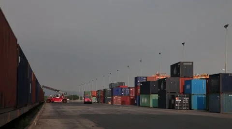 Crane Cargo Loader Container Industrial Zone Cart Trolley Carriage Bogie Dolly Stock Footage 47597947