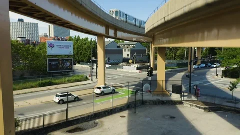 Crane Up as Chicago CTA Subway Train Passes [4K] Stock Footage 110716828