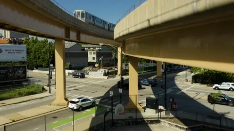 Crane Up as Chicago CTA Subway Train Passes [4K] Video stock 110716832