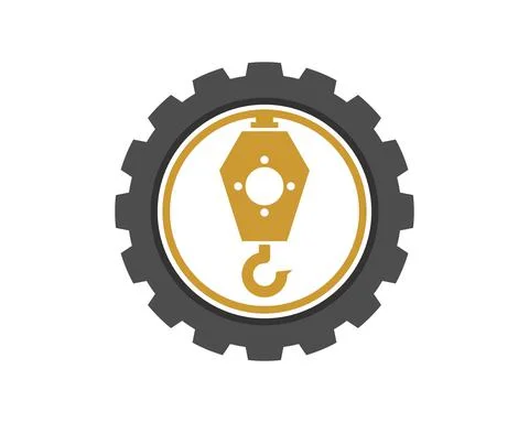 Crane with circle gear logo Stock Illustration