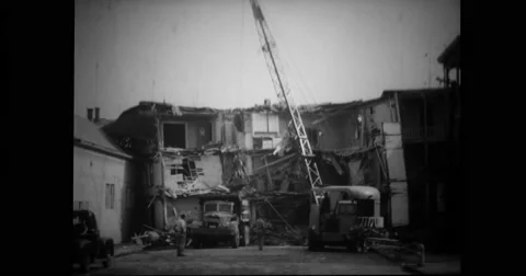 Crane clearing debris Stock Footage 43393957