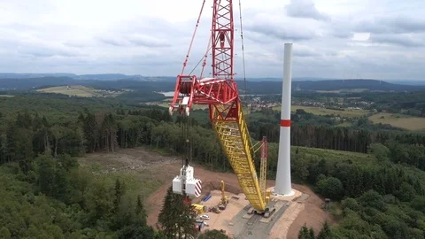 Crane constructing a wind power. Video stock 73123857