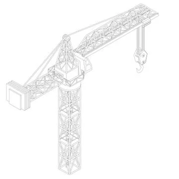 Crane construction isometric view wire drawing vector illustration Stock Illustration