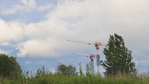 Crane construction landscape sky background 스톡 동영상 109357323