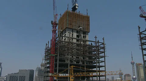 Crane &amp; construction in Shanghai Stock Footage 40094651