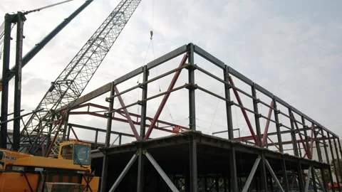 Crane At Construction Site Building Framing 4K 48FPS SLO-MO Stock Footage 265701304