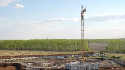 Crane on the construction site of the Stock Footage 153830436