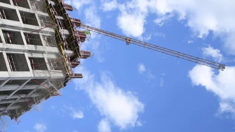 Crane on construction site of modern building Stock Footage 277838984