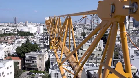 Crane construction work, View of Tel Aviv, Crane in motion 스톡 동영상 196973054